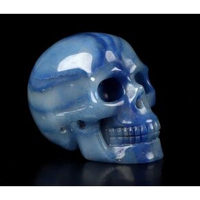 2.0" Blue Aventurine Realistic Crystal Carved Crystal Skull. Hand Carved Gemstone Fine Art Sculpture.