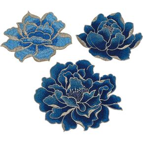 BENECREAT 3Pcs 3 Styles Sew on Peony Floral Patches, Embroidered Flower Appliques Fabric for DIY Clothing, Jackets, Jeans, Backpacks, Hats, Arts Craft Sew Making Repair