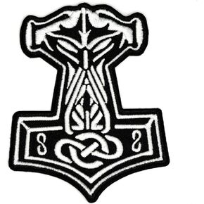 3.5"" Viking Patch | Viking Mjolnir Hammer Embroidered Iron On Sew On Patch/Patches | Retro Vintage Sci Fi Iron On Patches for Holes, Clothing, Dress, Jeans, Hat, Backpacks, Clothes