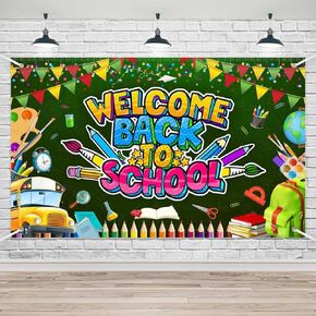 Lofaris Welcome Back to School Banner,First Day of School Party Decorations,Bulletin Board Back to School Classroom Office supplies,Green 70.8 x 43.3inch