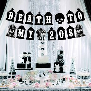 Black Death to My 20s Party Supplies, 30th Birthday Party Decorations Pack Include Rip Banner Garland Backdrop Rip 20s Sash Cake Toppers Balloon Set for Funeral Youth Funny Thirtieth Party