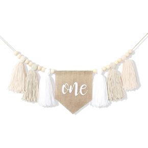 White 1st Birthday High Chair Banner - Wood Bead Tassel Garland - First Birthday Party Tassel Banner - Pure Angel 1st Birthday Photo Backdrop - Wall Hangings Decorative For Kids