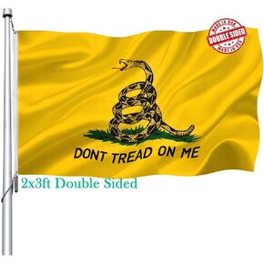 Dont Tread on Me Double Sided 2x3 Outdoor- Heavy Duty Don't Tread on Me Gadsden Flags -Tea Party Rattlesnake Flags Banner with 2 Brass Grommets 4 Rows Stitched