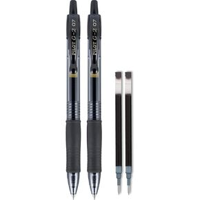 PILOT G2 Premium Refillable & Retractable Rolling Ball Gel Pens, Fine Point, Black Ink, 2 Pens and 2 Refills