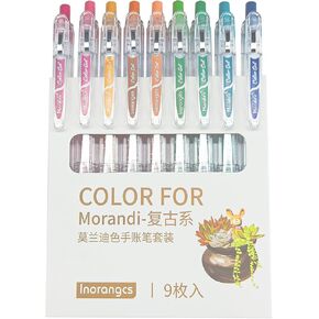 Gel Pens Set, 9 Colors Retractable Medium Point(0.5mm) Gel Colored Pens,Smooth Writing Perfect for Adults and Kids Journal Notebook Planner,Writing in Office and School (Morandi Retro system)
