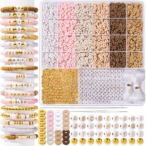 LEOBRO 3908PCS Clay Beads Bracelet Making Kit, Bracelet Beads Bracelet Kit, Clay Bead Gold Beads Letter Beads for Bracelet Friendship Bracelets Jewelry Making, Arts and Crafts