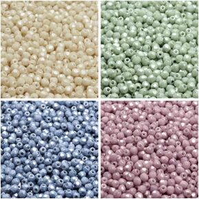 Czech Glass Faceted Fire-Polished Beads, Round 3mm. Set: a Set of Over 400 Beads with Beads for a Bracelet with a Diameter of 3mm in 4 Colors.