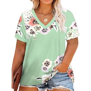 DOLNINE Plus-Size Tops for Women Short Sleeve Color Block Casual T-Shirts Tunics