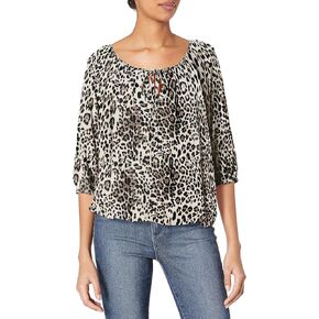 Star Vixen Women's 3/4 Sleeve, Front Tie Peasant Top