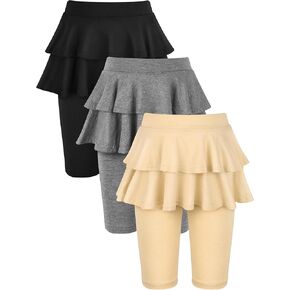 Resinta Girls Knee-Length Leggings with Skirt Kids Summer Ruffle Skirt Pants Stretchy Athletic Pants for 4-12 Years