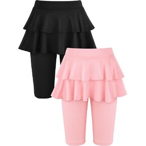 Resinta Girls Knee-Length Leggings with Skirt Kids Summer Ruffle Skirt Pants Stretchy Athletic Pants for 4-12 Years