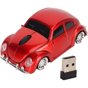 Car Mouse, 1600DPI 2.4GHz Wireless Gaming Mouse Sports Car Shaped Mouse with USB Receiver, Auto Sleep Mode, LED Light Cordless Computer Mouse for Laptop Desktop (Red)