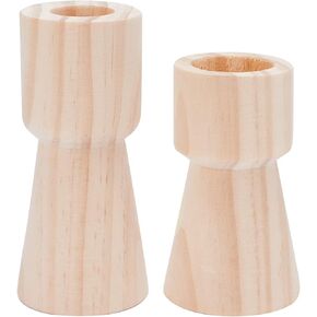 GORGECRAFT 2 Size Unfinished Wooden Candlesticks Wood Holders Rustic Pillar Cup Stands Candlesticks 4/5 Inch Hole Classics for Home Wedding Decorations