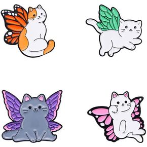 yangjinyu 4PCs Cat With Butterfly Wing Enamel Pin Set Flying Kitten Brooch Cartoon Cute Cat Animal Brooch Art Aesthetic DIY Craft Badges Pins for Backpack Hats Coat Accessories Boys Girls Jewelry Present