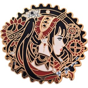 One-of-a-kind Date A Live Kurumi Tokisaki Anime Brooch Enamel Pin, 2.0"" Zinc Alloy Pin, Colorful Cartoon Character Design, Medium, Red, Black