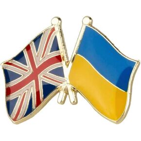UK United Kingdom British Ukraine Ukrainian National Flag Crossed Flags Friendship Love Alliance Allies 1" Enamel Pin
