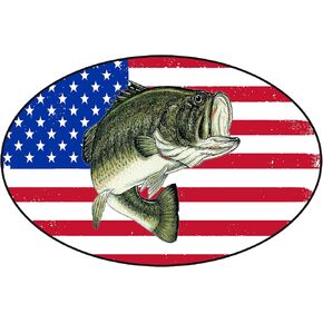 Rogue River Tactical Bass Fish USA Flag Sticker Decal Fishing Bumper Sticker Fish Patriotic United Auto Decal Car Truck Boat RV Real Life Rod Tackle Box