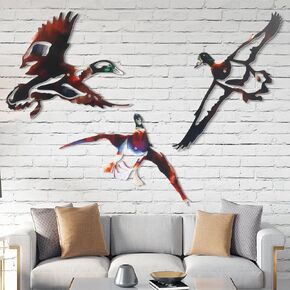 RattanView Mallard Duck Wall Art - 3 Pcs Rustic Metal Wall Decor, Vintage Hanging Duck Art for Home Living Room Bedroom Bathroom Cabin Hunting Party Decorations Gifts Sign