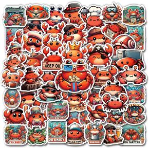 Pack 50 PCS Crab Stickers Print Sea Ocean Animal Waterproof Vinyl Decals Cute Items for Men Women Kids Boys Girls Decorations Laptop Phone Case Water Bottles Helmet Skateboard