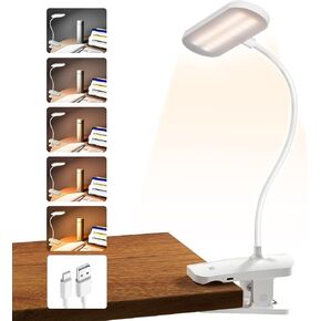 Desk Lamp Battery Operated, Clip on USB Rechargeable Reading Light for Headboard with Large Clamp, 25 Models Adjustable Cordless Touch Light for Bed Frame Bunk Dorm Table Bedside (White)