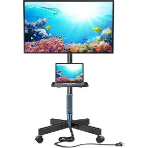 HUANUO Rolling TV Stand with Power Outlet, Mobile TV Stand for 23-60 Inch Flat/Curved LED/LCD/OLED TVs