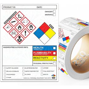 SDS Label Stickers 4 x 3 Inches, Roll of 250 MSDS OSHA Data Stickers with GHS Pictograms & Perforated Edges for Easy Separating | HMIS & Hazard Compliant | Secondary Containers for Chemical Safety