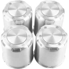 RTrhinoTuning 4PCS 4.25" Push Through Center Caps Aluminum Hub Caps for 4.25in Truck Trailer Wheel Rim Bore, 4.69" Tall Sliver with Stickers