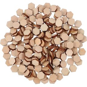 200PC 10MM Beech Wooden Hexagonal Pieces Ornaments Wooden Shapes Ornaments Embellishment DIY Crafts Decorations for Wedding Birthday Christmas