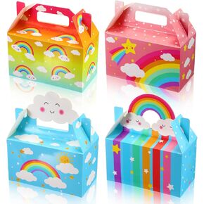 24 Pack Rainbow Party Favor Boxes Cloud Treat Boxes Rainbow Party Decorations Rainbow Party Favors Kraft Paper Goodie Boxes with Handles Candy Goodies Gift Boxes for Kids Birthday Baby Shower Supplies