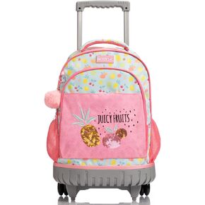 18 inch Multi-Compartment Double Handle Wheeled Student School Rolling Backpack for Girls Business Trip Carry-on, Pink House