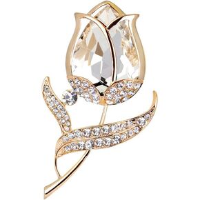 Elegant Crystal Rose Flower Brooch Pins, Fancy Floral Design Brooch Pins for Women Lady Corsage Christmas/Valentine's Gifts