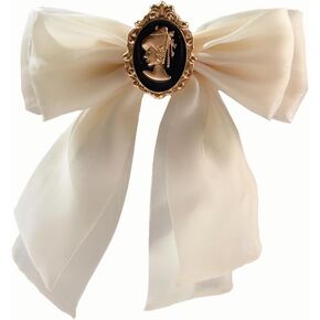 European Baroque Retro Court Style Bow Brooch Pins for Women Girls Organza Lolita Bow Tie Pre-Tied Bowknot Pin Corsage