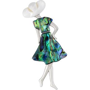 Alilang Silver Tone Abalone Shell Elegant Lady Women Dancer Brooch Pin for Wedding Birthday Party