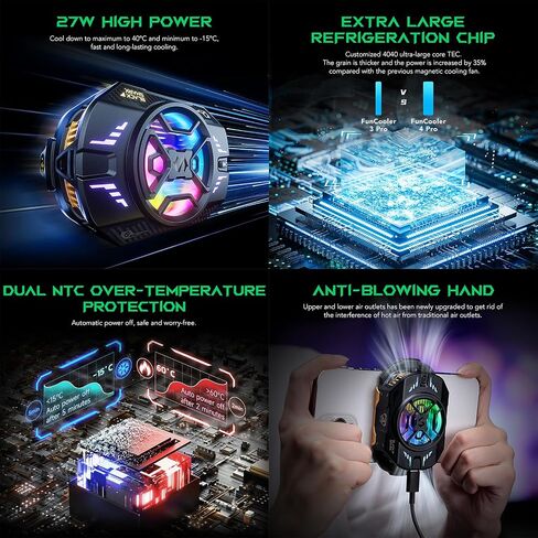 Phone Cooler, Black Shark FunCooler 4 Pro Phone Cooling Fan RGB Ligh, App, Smart Cooling Modes for Gaming & Video Streaming & Car Driving 27W Cellphone Radiator for 2.59-3.46IN iPhone&Android Phones in Saudi Arabia