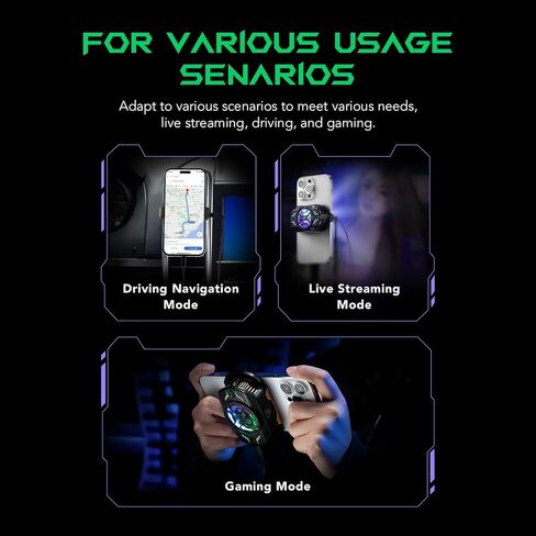Phone Cooler, Black Shark FunCooler 4 Pro Phone Cooling Fan RGB Ligh, App, Smart Cooling Modes for Gaming & Video Streaming & Car Driving 27W Cellphone Radiator for 2.59-3.46IN iPhone&Android Phones in Saudi Arabia