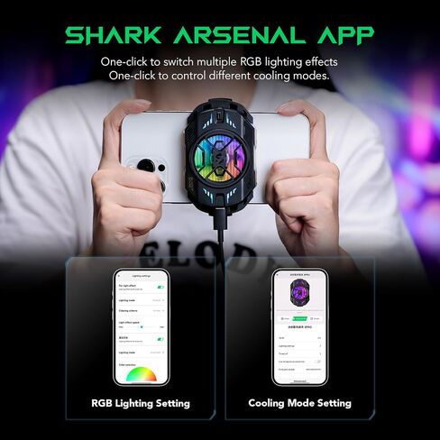 Phone Cooler, Black Shark FunCooler 4 Pro Phone Cooling Fan RGB Ligh, App, Smart Cooling Modes for Gaming & Video Streaming & Car Driving 27W Cellphone Radiator for 2.59-3.46IN iPhone&Android Phones in Saudi Arabia