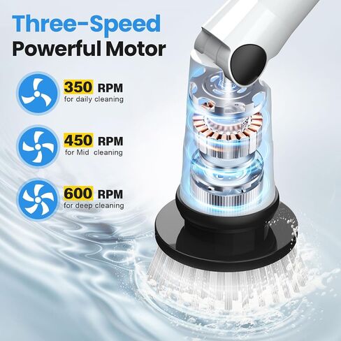 Electric Spin Scrubber, Battery Cordless Cleaning Brush,Shower Cleaning Brush with 8 Replaceable Brush Heads and 3 Adjustable Speeds, LED Screen and Adjustable & Detachable Long Handle in Saudi Arabia