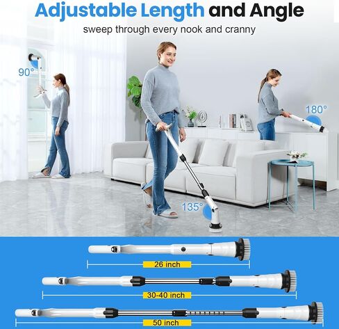 Electric Spin Scrubber, Battery Cordless Cleaning Brush,Shower Cleaning Brush with 8 Replaceable Brush Heads and 3 Adjustable Speeds, LED Screen and Adjustable & Detachable Long Handle in Saudi Arabia