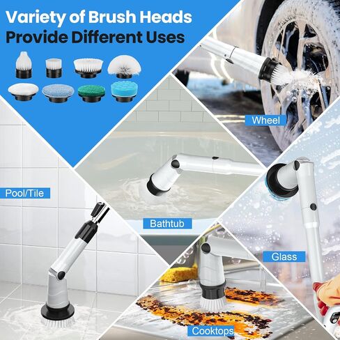 Electric Spin Scrubber, Battery Cordless Cleaning Brush,Shower Cleaning Brush with 8 Replaceable Brush Heads and 3 Adjustable Speeds, LED Screen and Adjustable & Detachable Long Handle in Saudi Arabia