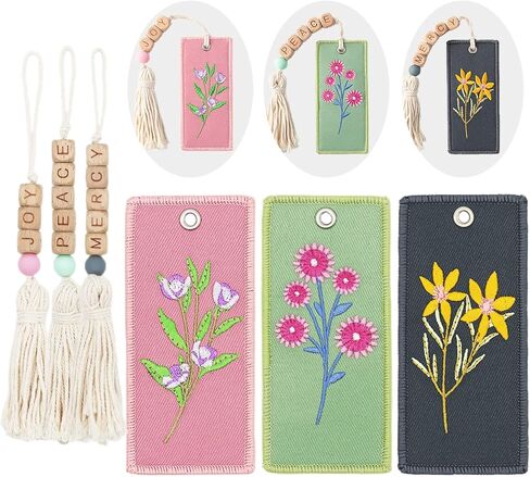 3 Pcs Flower Embroidery Bookmarks with Wooden Letter Beads & Macrame Tassels, Elegant Floral Embroidered Bookmark for Women, Inspirational Handmade Gifts Book Accessories for Book Lovers & Readers in Saudi Arabia