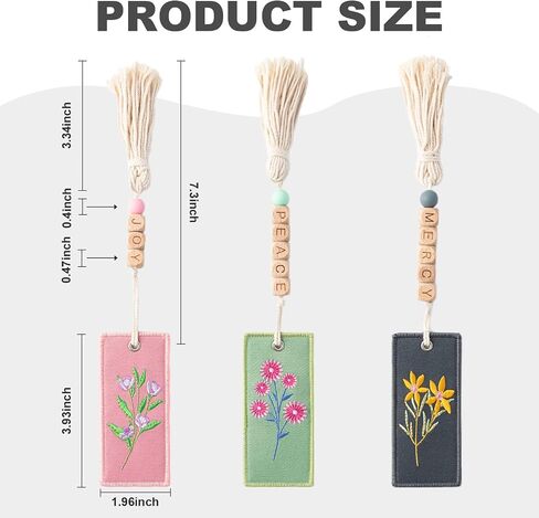 3 Pcs Flower Embroidery Bookmarks with Wooden Letter Beads & Macrame Tassels, Elegant Floral Embroidered Bookmark for Women, Inspirational Handmade Gifts Book Accessories for Book Lovers & Readers in Saudi Arabia