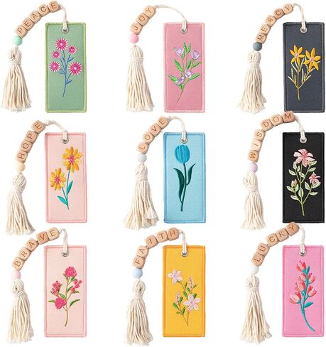 3 Pcs Flower Embroidery Bookmarks with Wooden Letter Beads & Macrame Tassels, Elegant Floral Embroidered Bookmark for Women, Inspirational Handmade Gifts Book Accessories for Book Lovers & Readers in Saudi Arabia