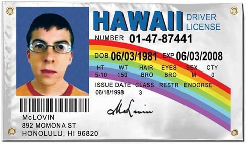 McLovin ID Flag 3x5Feet Fake Driver License Banner Flag for Fraternities Man Cave Room Decor College Parties in Saudi Arabia