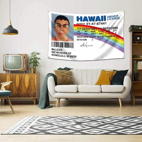 McLovin ID Flag 3x5Feet Fake Driver License Banner Flag for Fraternities Man Cave Room Decor College Parties in Saudi Arabia