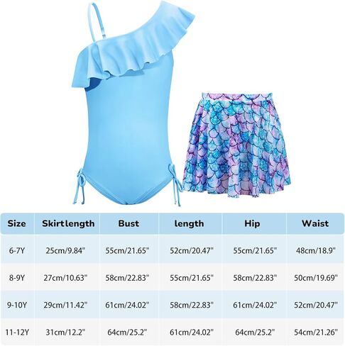 ملابس سباحة قطعة واحدة للفتيات مع تنورة مكشكشة بكتف واحد لركوب الأمواج على الشاطئ وحفلات حمام السباحة للفتيات المراهقات من عمر 6 إلى 12 سنة in Kuwait