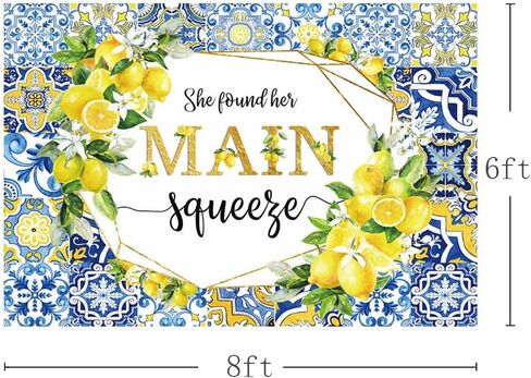 7x5ft Lemon Bridal Shower Backdrop She Found Her Main Squeeze Engagement Party Photography Background Blue Tile Floral Print Decoration Bachelorette Bride To Be Wedding Photoshoot Prop Supplies in Saudi Arabia