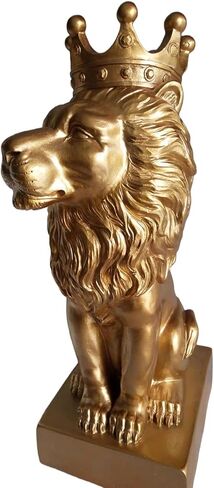 تمثال الأسد الذهبي مقاس 12 بوصة مع تاج على الطراز الشمالي لتزيين المنزل والدراسة، تماثيل الأسد القابلة للتجميع أفضل هدية للرجل in Kuwait