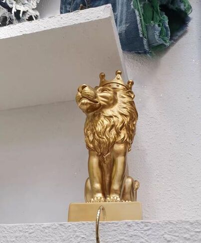 تمثال الأسد الذهبي مقاس 12 بوصة مع تاج على الطراز الشمالي لتزيين المنزل والدراسة، تماثيل الأسد القابلة للتجميع أفضل هدية للرجل in Kuwait