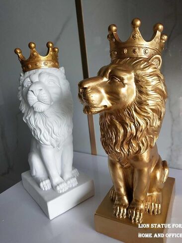 تمثال الأسد الذهبي مقاس 12 بوصة مع تاج على الطراز الشمالي لتزيين المنزل والدراسة، تماثيل الأسد القابلة للتجميع أفضل هدية للرجل in Kuwait