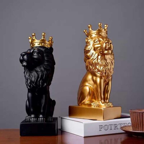 تمثال الأسد الذهبي مقاس 12 بوصة مع تاج على الطراز الشمالي لتزيين المنزل والدراسة، تماثيل الأسد القابلة للتجميع أفضل هدية للرجل in Kuwait